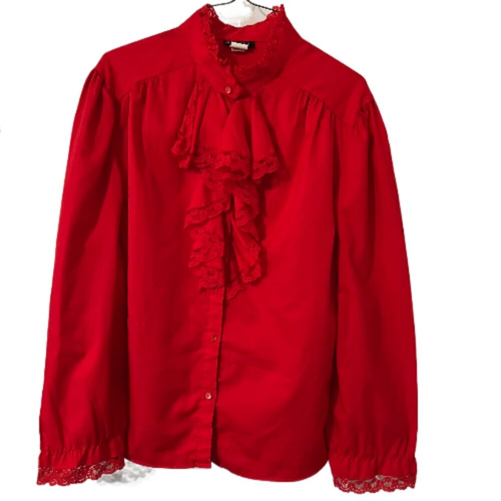 Rio Too Women Red Ruffle Long Sleeve Button Down Shirt *see description*